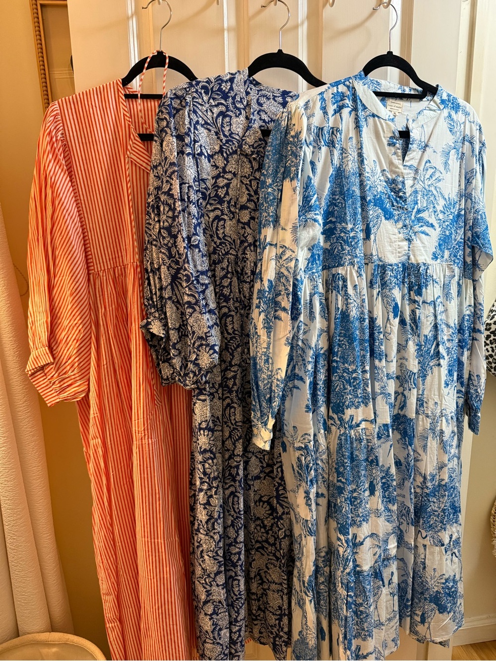 3 Printed Maxi Dresses - Blue Toile, Navy Floral, Coral Stripe House of Sundar